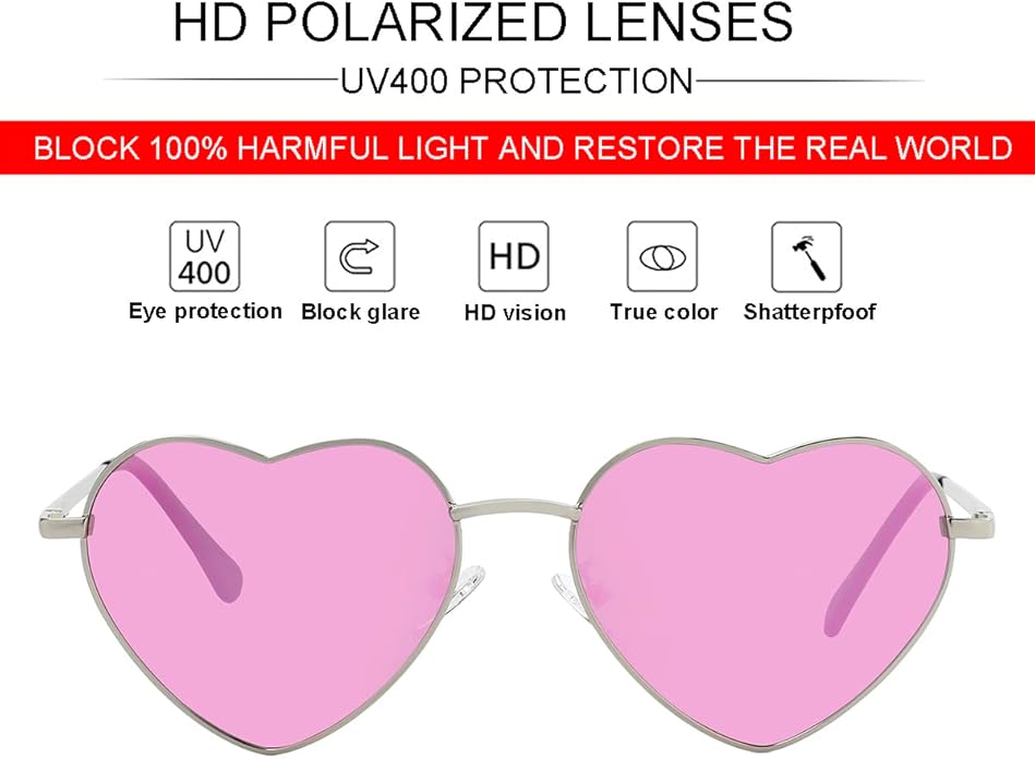JOVAKIT Polarized Heart Sunglasses for Women Fashion Lovely Style Metal Frame UV400 Protection Lens