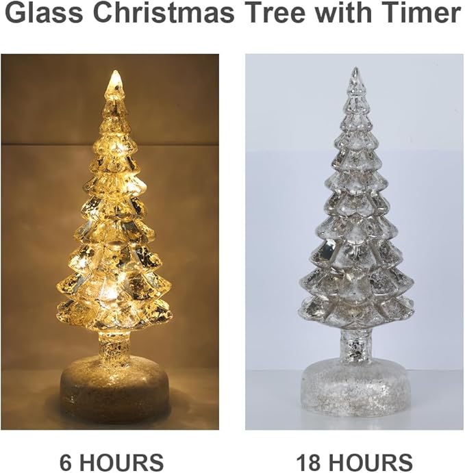 YEAHOME Christmas Decorations Indoor, Set of 2 Glass Christmas Trees with Lights for Home Decor, Christmas Table Decorations Xmas Tree with Timer for Living Room Fireplace Mantel Tabletop Party Decor