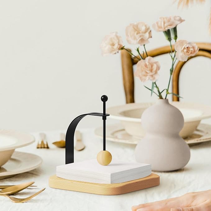 Walnut Wood Napkin Holder for Table,Elegant Wooden Square for Table Dispenser with Weighted,Suitable for Kitchen Restaurant Bar Office Parties Home Décor Hotel Cafe (Beech)