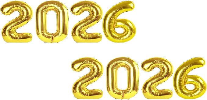 2026 Balloon - 2 Pack Gold Birthday Number Balloons, 40 Inch Large Foil Balloons for Men Women Boys Girls Gold Themed Birthday Decorations，Number 2026 Balloon