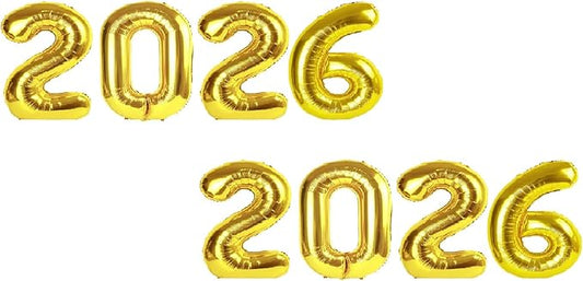 2026 Balloon - 2 Pack Gold Birthday Number Balloons, 40 Inch Large Foil Balloons for Men Women Boys Girls Gold Themed Birthday Decorations，Number 2026 Balloon