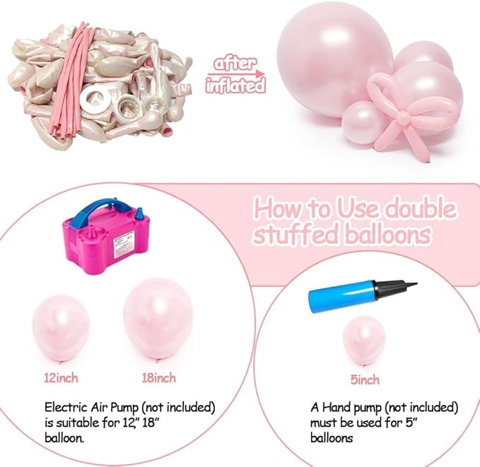 Pearl Pink Balloon Double Stuffed Pearl Balloons Garland Pastel Light Pink Arch Kit Pale Long Balloons Different Size for Birthday Wedding Baby Shower Anniversary Decoration