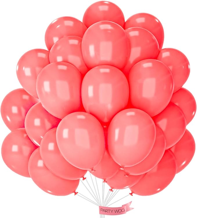 PartyWoo Coral Balloons 50pcs 12 Inch Pastel Red Coral Pink Latex Helium Balloons for Graduation Wedding Anniversary Bachelorette Birthday Princess Summer Watermelon Themed Party Decorations Red-Q11