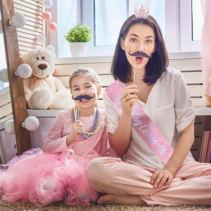 Birthday Queen Sash for Women Tiara & Crowns Headbands for Girls Happy Birthday Party Accessories Favor Supllies Leona Pink Silver, 2 Pack