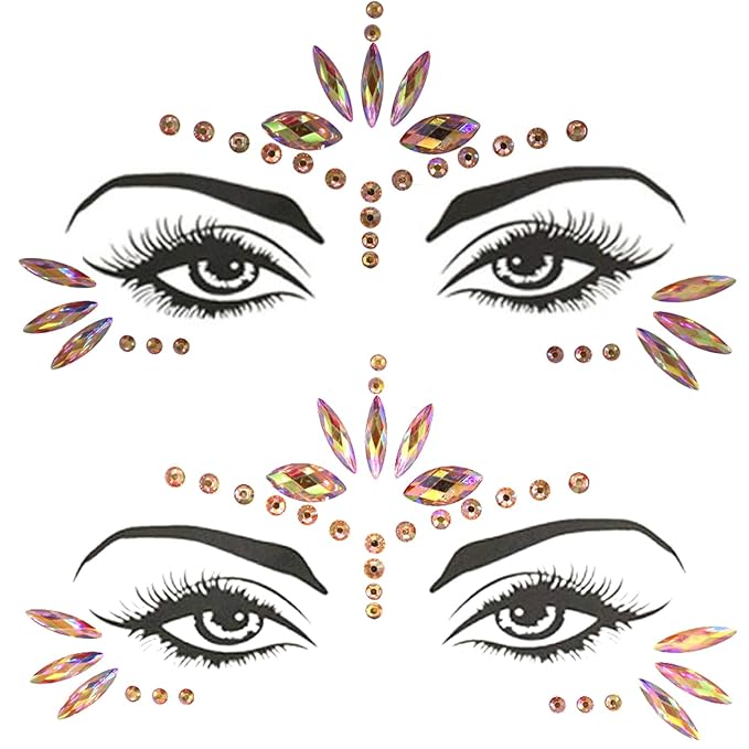 Mermaid Face Gems Stick Jewels for Women Cosplay Mermaid Halloween Club Eye Face Gems Stickers on Rave Party Gift for Kids Eye Face Jewels Temporary Tattoos Festival (Gold)