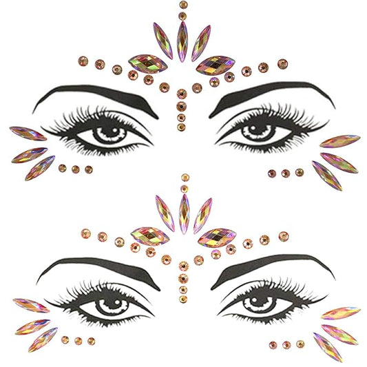 Mermaid Face Gems Stick Jewels for Women Cosplay Mermaid Halloween Club Eye Face Gems Stickers on Rave Party Gift for Kids Eye Face Jewels Temporary Tattoos Festival (Gold)