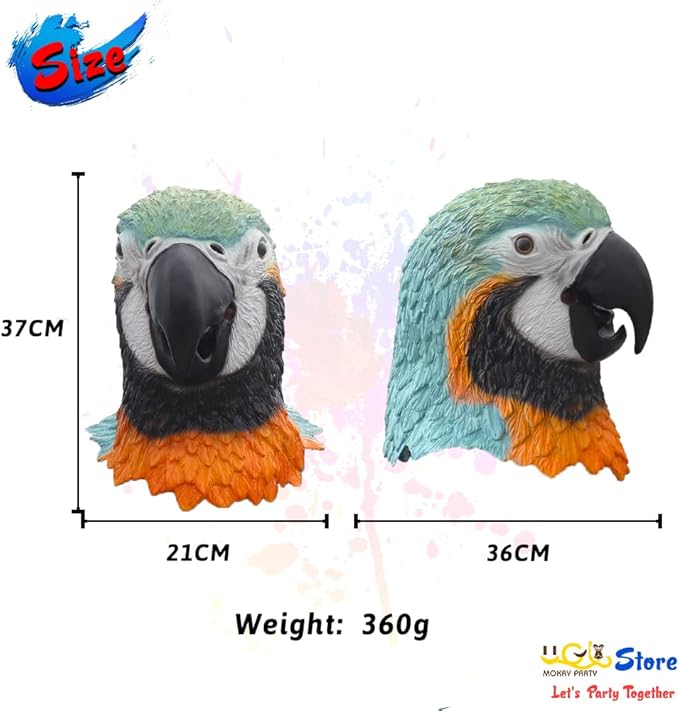 MOKRY PARTY Parrot Bird Head Mask Long Style Head Mask Halloween Cosplay Costume Latex Mask