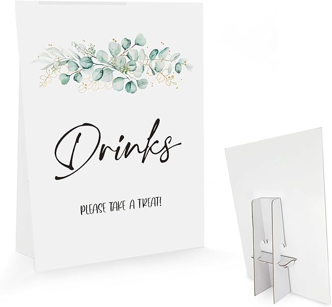 UHADRE Baby Shower/Bridal Shower/Wedding Decoration Sign- Drinks Please Take A Treat, Baby Shower Decorations, Eucalyptus Sign for Baby Shower, Greenery Gold Baby Shower Sign (8 x 11 inch) BSS07