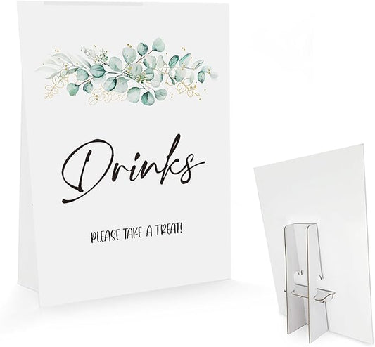 UHADRE Baby Shower/Bridal Shower/Wedding Decoration Sign- Drinks Please Take A Treat, Baby Shower Decorations, Eucalyptus Sign for Baby Shower, Greenery Gold Baby Shower Sign (8 x 11 inch) BSS07