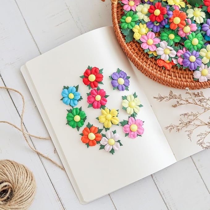 Handmade 100 Pcs Lovely Mulberry Paper Flowers 30x30mm Scrapbooking Wedding DIY Craft Supplies Card Paper Flowers Craft Projects Artificial Flowers. (10 Colors)