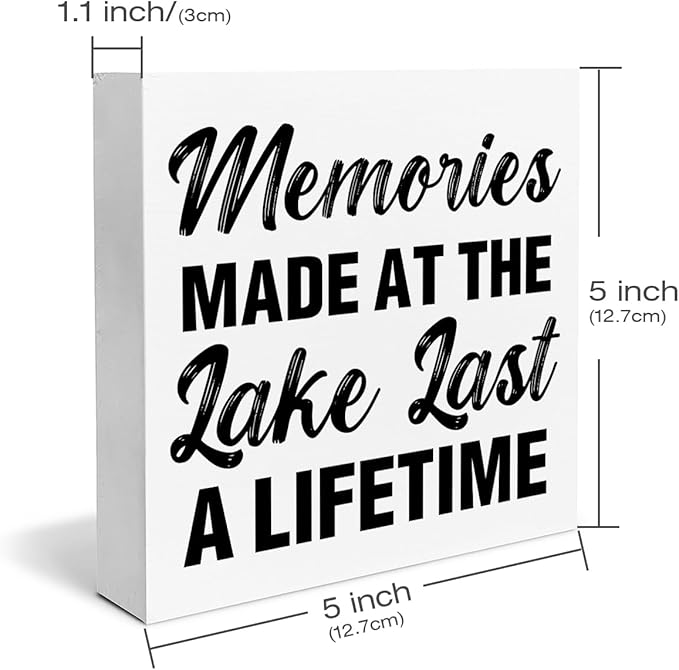 Lake Decor Summer Decorations Lake House Wood Block Sign for Home Desk Table Shelf 5 x 5 Inches