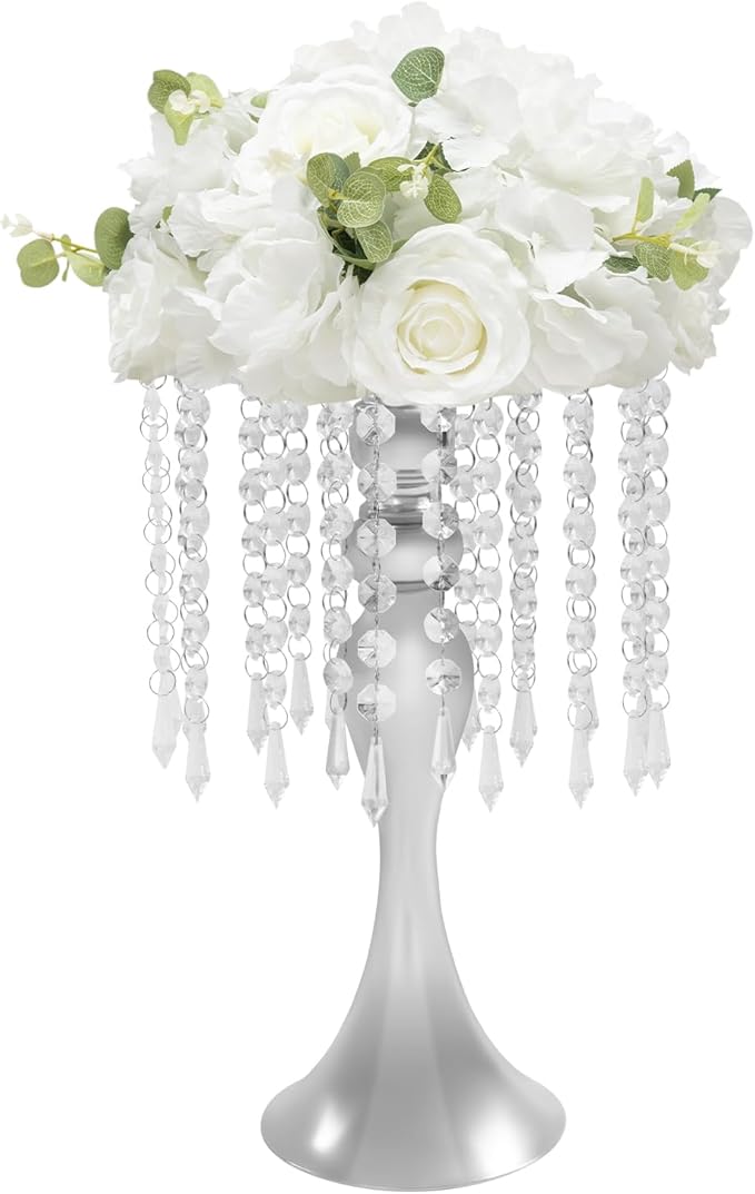 Wedding Centerpieces Sliver Vases,10PCS Metal Flower Candle Holder with Sparkling Crystal Beads,Crystal Flower Vase Metal Flowers Stand for Party Tables Decorations