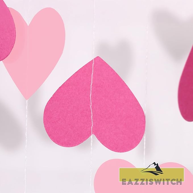 Pink Birthday Bachelorette Party Decorations: Hot Pink Rose Gold Hearts Banner Garland Streamers Backdrop for Wedding Engagement Bridal Baby Girls Shower Mothers Valentines Day Décor - 52 Ft