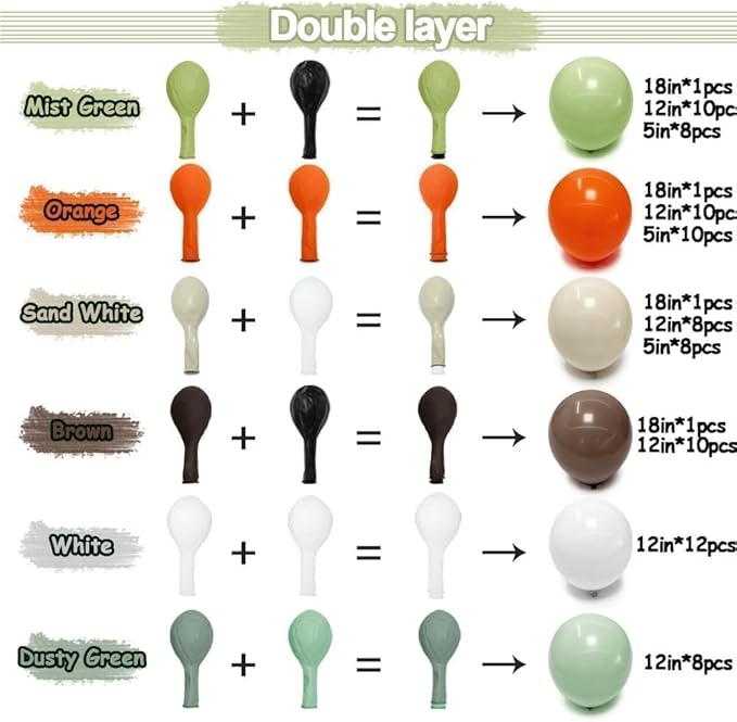 Fall Balloon Arch Garland Kit, Double Stuffed Sage Green Brown Orange White Balloon for Fall Autumn Dinosaur Thanksgiving Woodland Pumpkin Little Cutie Baby Shower Birthday Party Decor