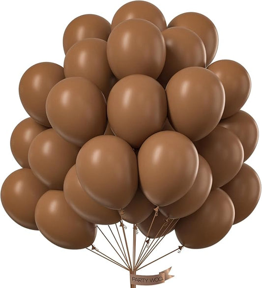 PartyWoo Brown Balloons 50 pcs 12 Inch Latex Helium Neutral Balloons for Baby Shower Birthday Graduation Woodland Safari Theme Jungle Cowgirl Farm Bear Camping Hunting Party Decorations Brown-F09