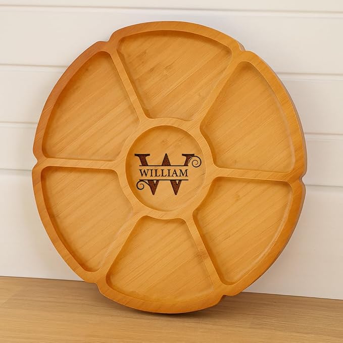 Custom Engraved Bamboo 11" Serving Tray – Personalized 7-Divided Flower Petal Platter, Perfect for Snacks, Appetizers, Charcuterie, Parties, Weddings, Housewarming, and Entertaining Gifts