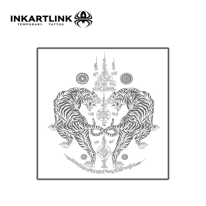 INKARTLINK Tattoo Tech, 2 Sheets Large Semi Permanent Tattoo, Adult Art Design Temporary Tattoos, Lasts 1-2 Weeks, Waterproof, Realistic Look, No Reflection (Twin Tigers Mandala)