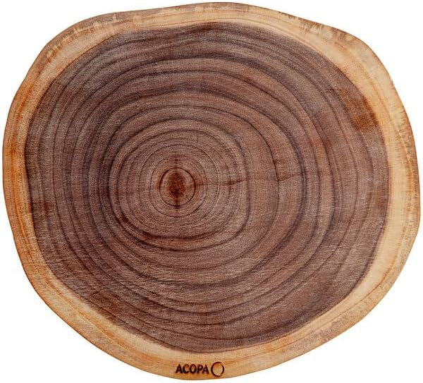 14 Inch Round Live Edge Acacia Wood Serving Board, Brown, Hand Wash Only, for Charcuterie and Appetizers