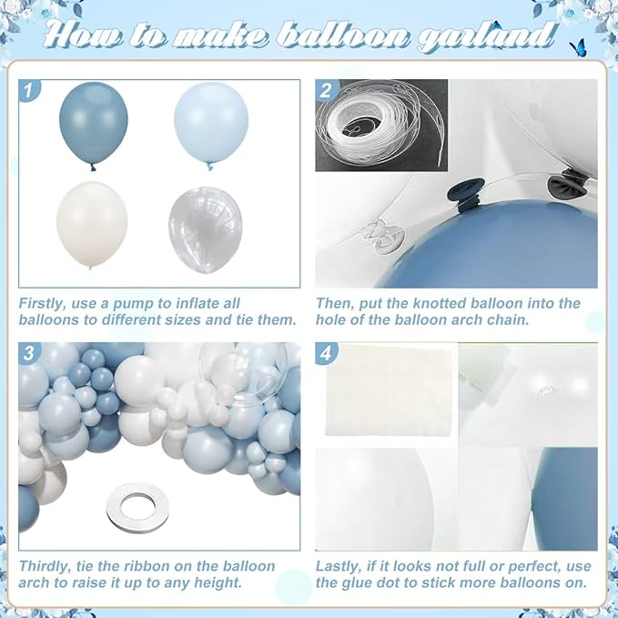 Dusty Blue Balloon Arch Kit 126 Pcs Light Blue and White Balloon Arch Garland Kit Include Macaron Balloons for Wedding Birthday Baby Shower Gender Reveal Bridal Decorations