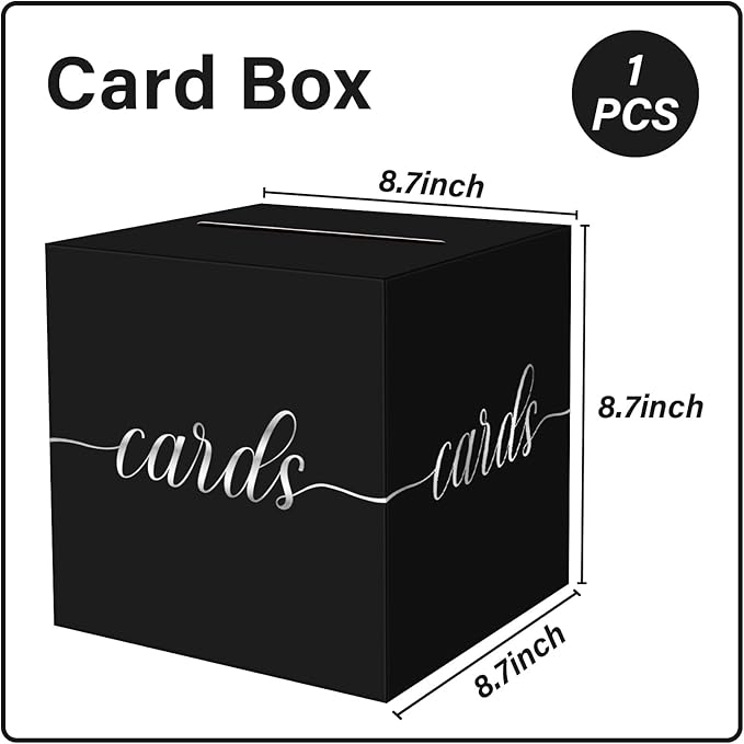 1 Pack Black and Silver Foil Card Box for Party, 8.7" Black Gift Card Box Money Box for Birthday, Wedding, Baby Shower, Retirement, Anniversary, Bridal Shower, Raffle Ticket