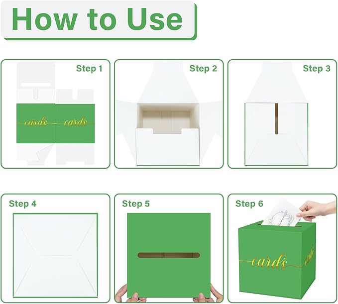 1 Pack Green and Gold Foil Card Box for Party, 8.7" Green Gift Card Box Money Box for Birthday, Wedding, Baby Shower, Retirement, Anniversary, Bridal Shower, Raffle Ticket