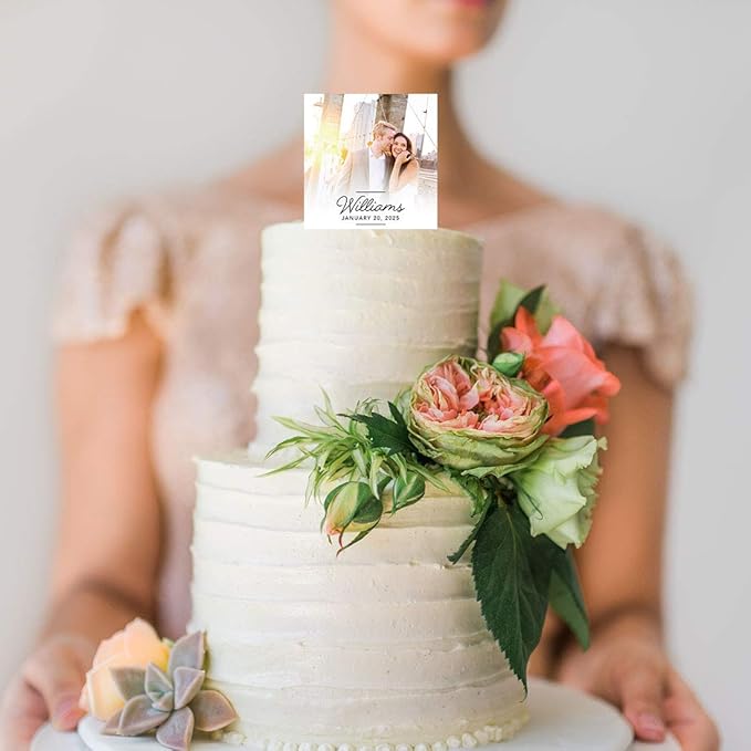 Andaz Press Fully Custom Photo Last Name Custom Wedding Cake Topper, Acrylic Picture Square Personalized Couple Cake Topper