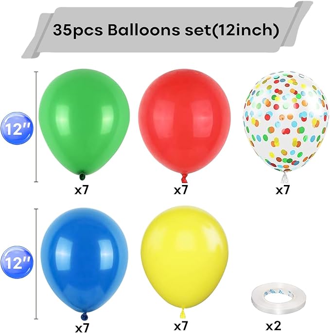 Togvu Red Yellow Blue Balloons, 12 Inch Carnival Circus Balloon, Matte Blue Yellow Red Green Balloons with Colourful Confetti Balloons for Kids Birthday Baby Shower Carnival Theme Party Decoration