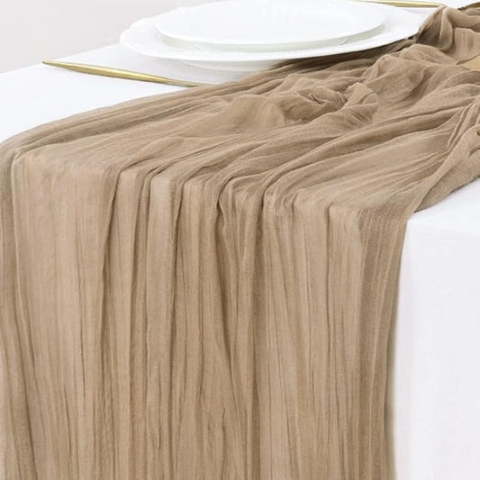 Socomi 3pcs Nude Brown Cheesecloth Table Runner Fall Thanksgiving Boho Rustic Gauze 120 inch 10FT Cheese Cloth Runner for Wedding Party Baby Shower Birthday Home Decor Holiday Decorations