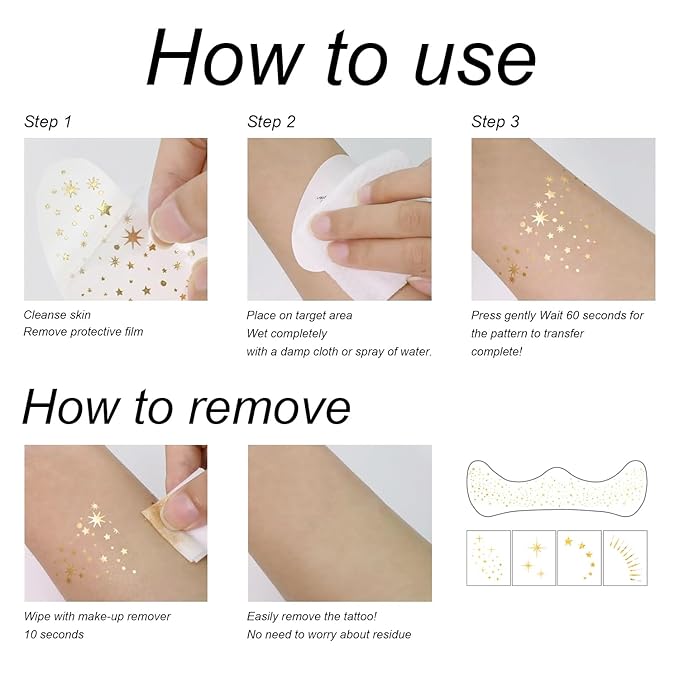 20PCS Glitter Freckles Face Tattoo, Sparkle Freckles for Women and Kids, Cute Star Waterproof Gold Temporary Tattoos Glow Up Makeup Patches (Gold)