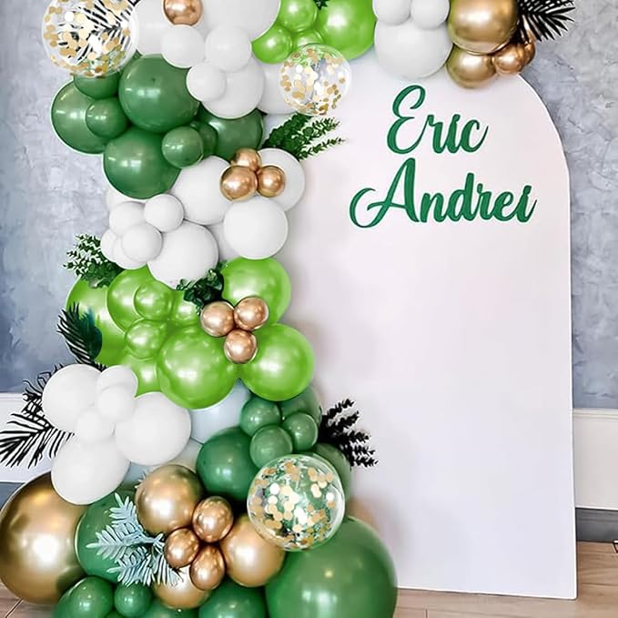 Green White Gold Balloon Garland Arch Kit, 156 Dark Green Metallic Gold White and Neon Green Balloons for Birthday Wedding Anniversary Safari Jungle Baby Shower