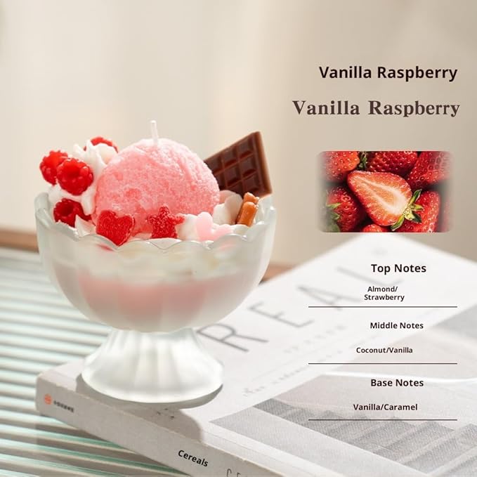 Generic Ice Cream Aromatherapy Candles, Glass Goblet, Decorative Dessert Shape, Fruit Fragrance, Christmas Birthday Festival Gift (Vanilla Raspberry)