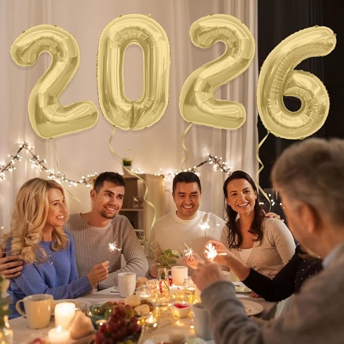 2026 Balloons, 40 Inch 2026 Number Balloons Mute Gold 2026 Balloon Large Foil New Year Balloon Numbers 2026 Mylar Baloons for Birthday Christmas Graduation New Years Eve Party Supplies Decorations