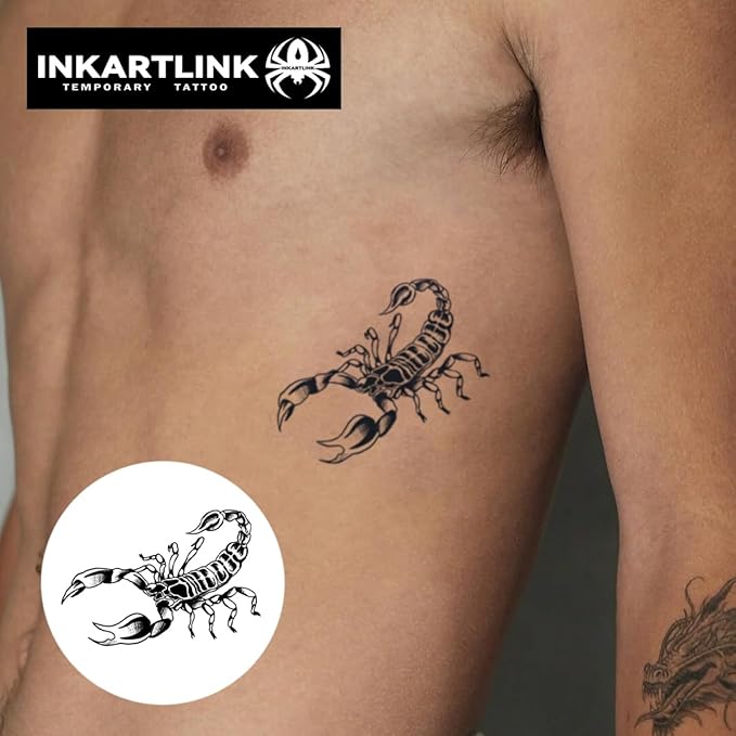 INKARTLINK Tattoo Tech, 2 Sheets Medium Semi Permanent Tattoo, Adult Art Design Temporary Tattoos, Lasts 1-2 Weeks, Waterproof, Realistic Look, No Adhesive, No Reflection (Scorpion Design)