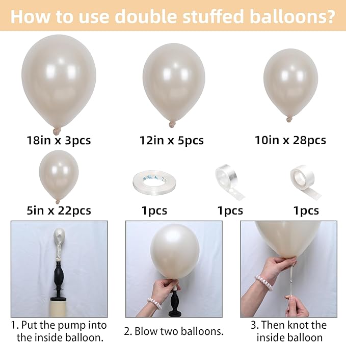 Pearl White Sand Balloons Pearl Beige Balloons Garland Arch Double-Stuffed White Balloon Different Sizes 18/12/10/5inch 61pcs Ivory Cream Balloon for Wedding Birde to be Birthday Anniversary Decor