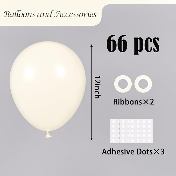 Ivory White Balloons, 66pack 12inch Latex Party Balloons for Wedding, Birthday, Graduation, Bridal Shower, Baby Shower, Gender Reveal, Anniversary, Bachelorette Party Decorations