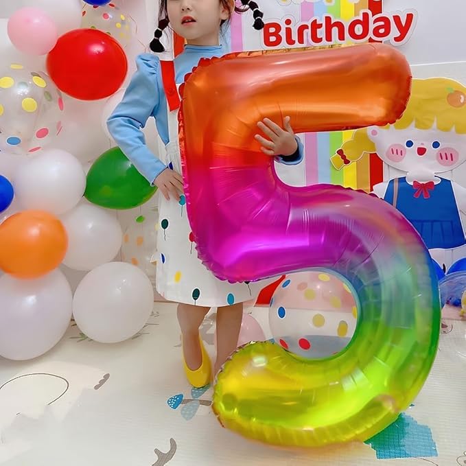 Rainbow Number 5 Balloon 40 Inch Rainbow 5 Balloon Giant Helium Foil Number 0 to 9 Balloons Birthday Wedding Party Digital Decorations Number 5