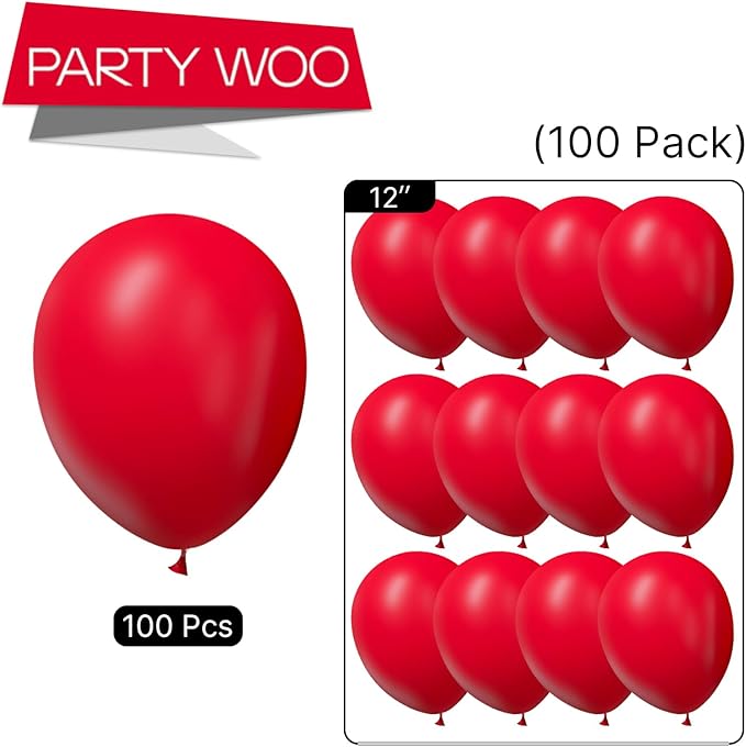PartyWoo Red Balloons 100 pcs 12 Inch Matte Red Latex Helium Balloons for Graduation Wedding Independence Day Valentine's Day Memorial Day Christmas Engagement Birthday Party Decorations Red-Y57
