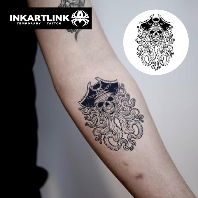 INKARTLINK Semi Permanent Tattoo, Creative Party Tattoo, Exquisite and Realistic Design, Interesting Tattoo Experience, Cruelty-free, Non-reflective, Waterproof (Pirate)