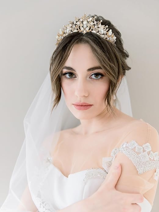 SWEETV Jeweled Wedding Tiaras and Crowns for Women, Metal Princess Tiara Queen Crown for Bride, Bridal Headpieces for Birthday Quinceanera Pageant Prom