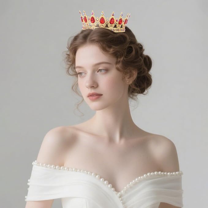Red Crown for Women Crystal Tiara and Queen Crown for Girl Wedding Headband for Bride Hair Accessories for Costume Birthday Party Cake Decoration Prom