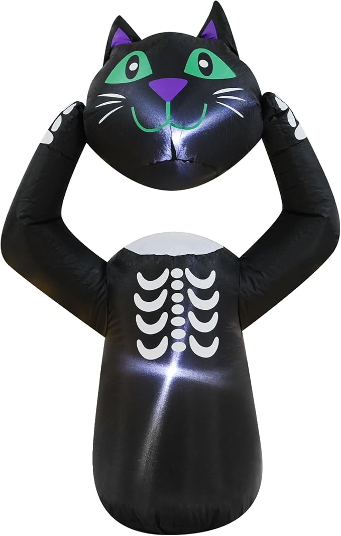 4FT Cat Holding Its Own Head Halloween Inflatable Decoration Blow Up Decor with LED Lights Indoor Outdoor Yard Graden Halloween Party Holiday Decoration