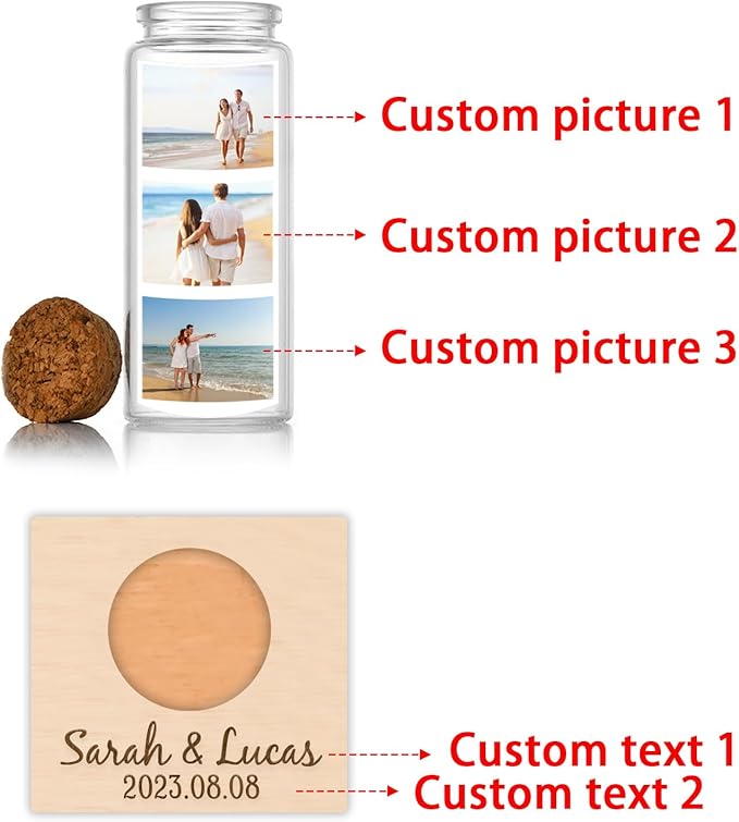Personalized Honeymoon Sand Jar，Custom Anniversary Photo Presents, Vacation Keepsake Jar，Wedding Presents，Honeymoon Present, Bride to be Gift，Valentine’s Day Gifts for Boyfriend Girlfriend (Style 2)