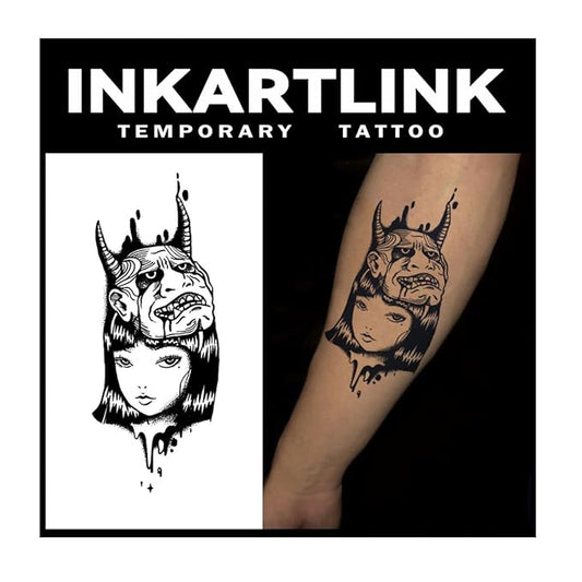 INKARTLINK Tattoo Tech, 2 Sheets Large Semi Permanent Tattoo, Adult Art Design Temporary Tattoos, Lasts 1-2 Weeks, Waterproof, Realistic Look, No Adhesive, No Reflection (Female Devil Design)