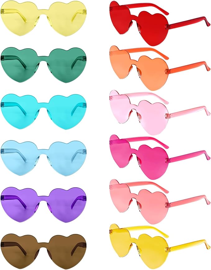 12 Pack Heart Sunglasses for Women Transparent Heart Glasses for Bachelorette Birthday Party Favor Gifts