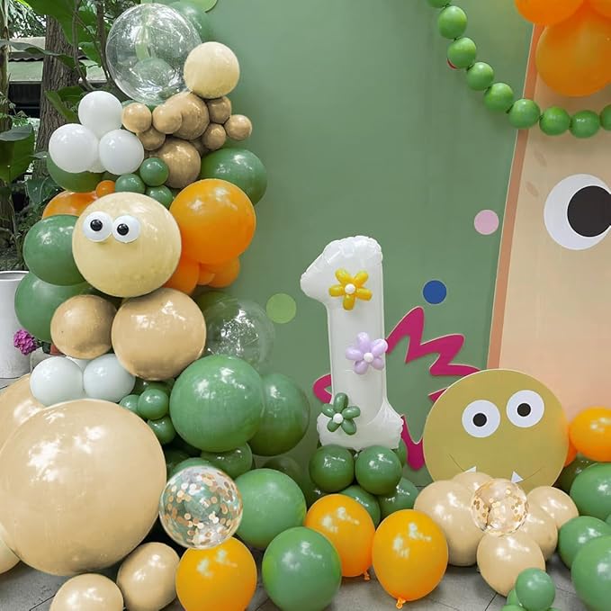 Sage Green Orange and White Sand Balloons Garland Arch Kit, 156 Orange Green Pastel Yellow White Sand Balloons for Birthday Baby Shower Wedding Party