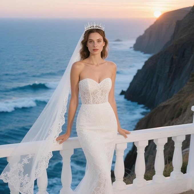 Silver Crystal Princess Queen Tiara - Bride Rhinestone Crowns Headband for Women Wedding Birthday Halloween Prom Pageant Party Coming of Age Ceremony,Photo Props （HG608-Silver White）