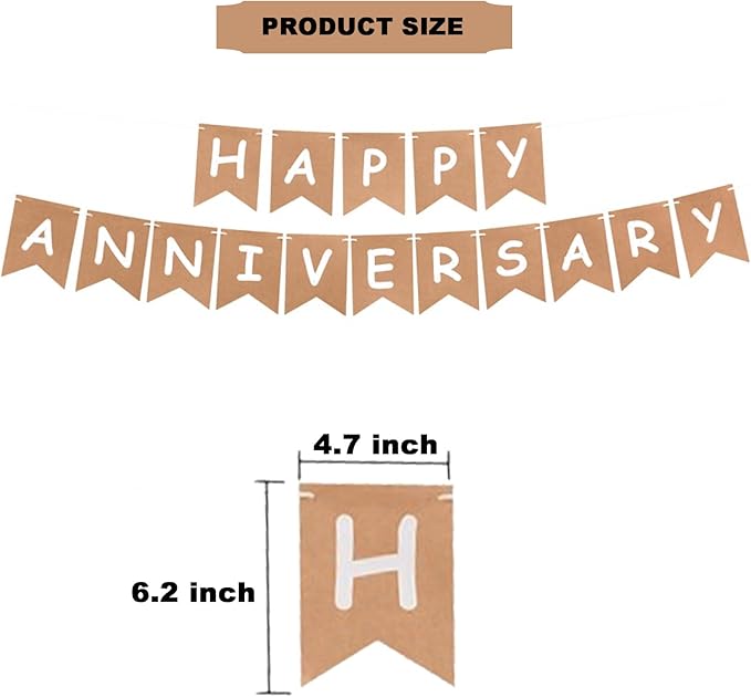 Happy Anniversary Banner Balloons Wedding Love Party and Background Indoor Outdoor Decorations (Kraft Banner)