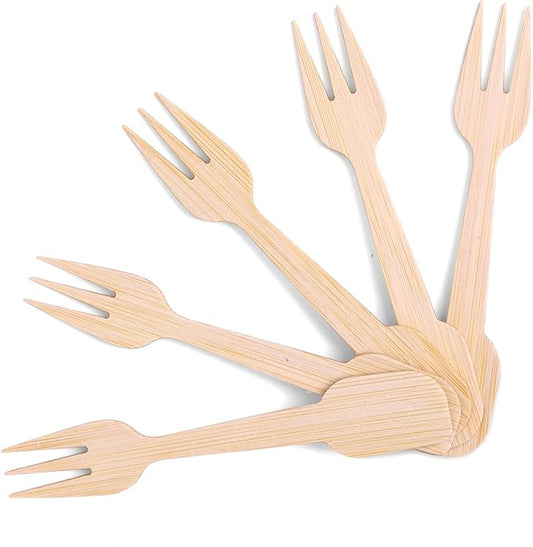 200 Bamboo Fork and Spoon 2 in 1, 4.72" Disposable Forks Spoons Combo Composatable Utensils for Charcuterie, Desserts, Appetizers, Snacks, Ice Cream, Small/Mini/Little Cutlery for Parties/Wedding