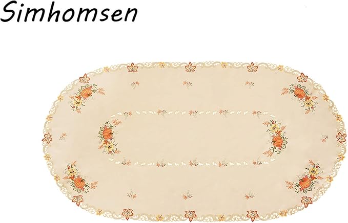 Simhomsen Large Embroidered Oval Fall Autumn Harvest Pumpkins Tablecloth for Thanksgiving (Oval 57×118 inches)