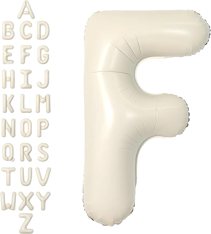 SUWEN 40 Inch Cream Large F Letter Balloons Big Foil Helium Letter Balloons A-Z Jumbo Mylar Happy Birthday Party Decorations for Girl Anniversary Party Supplies